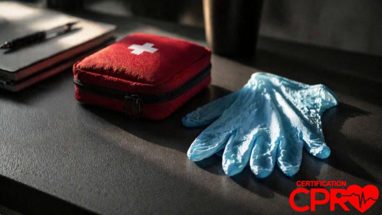 First aid kit and gloves for CPR certification and training in Laredo.